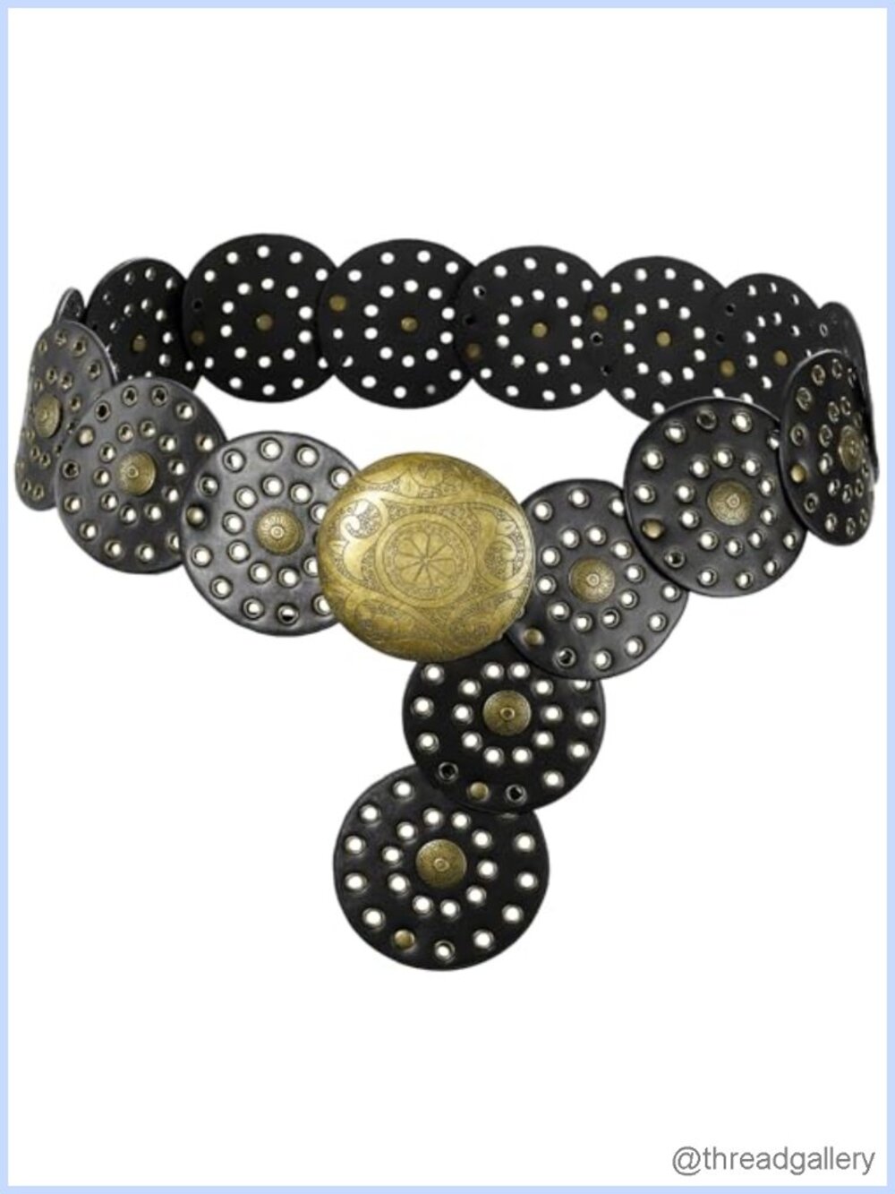 Wide Disc Belt Vintage Hollow Boho PU Leather Metal Buckle